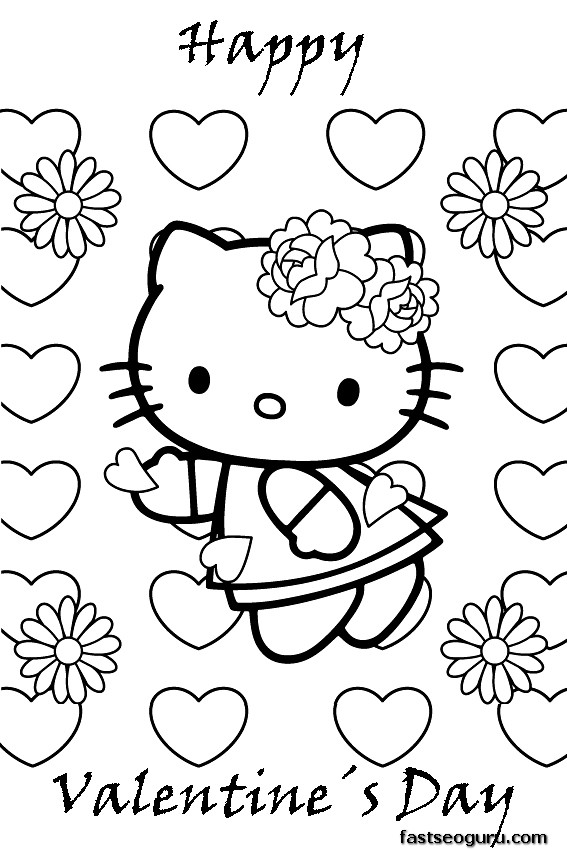 Printable Hello Kitty Happy Valentines day Coloring Pages